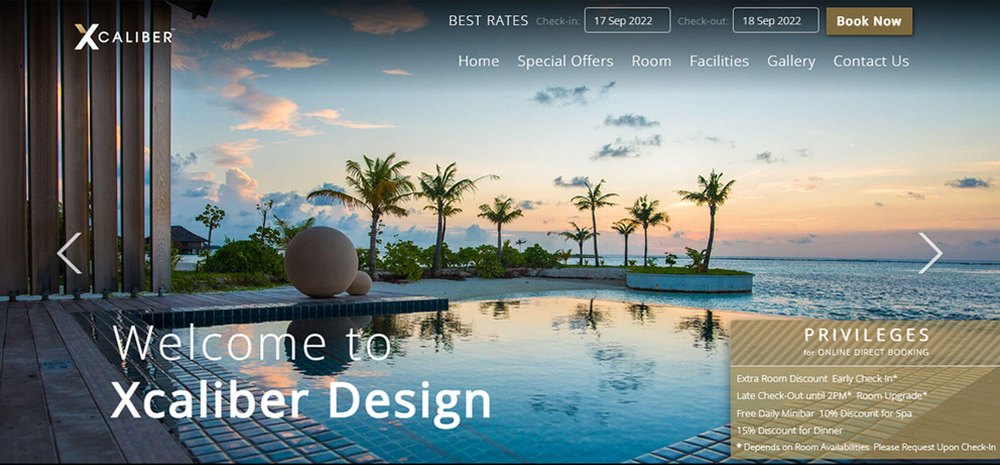 Sample hotel website design 06, shown on desktop